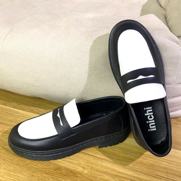 Giày Penny Loafer Inichi G1085 phối trắng đen có may đế